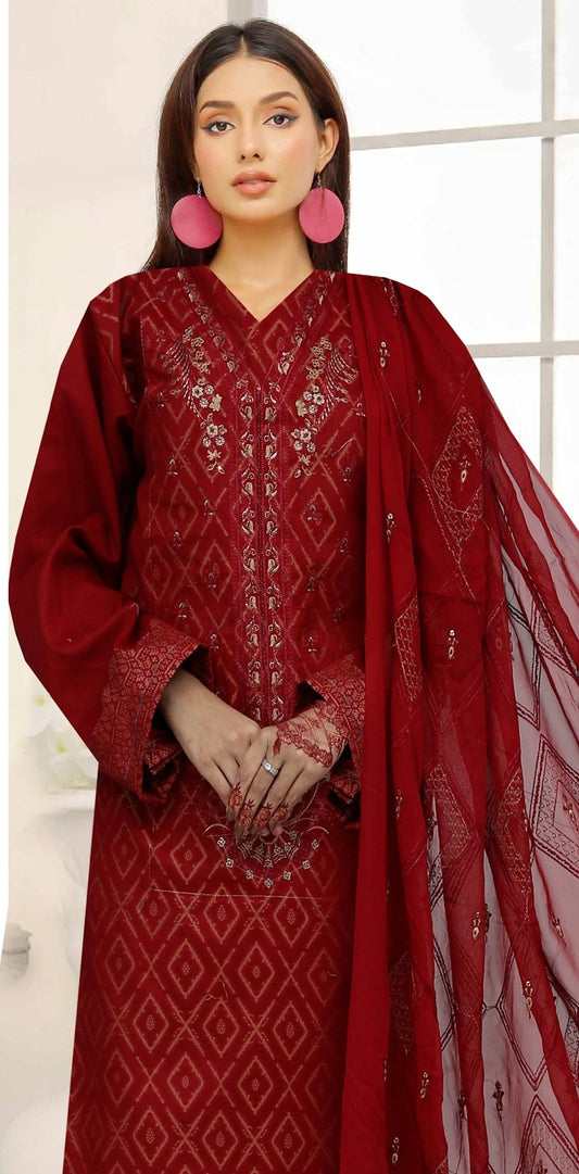 UK – Zircon – Embroidered 3 Piece Unstitched Suit
