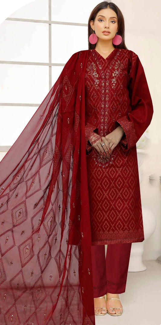 UK – Zircon – Embroidered 3 Piece Unstitched Suit