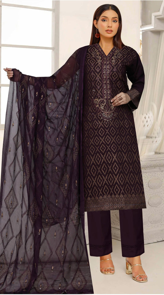 UK – Zircon – Embroidered 3 Piece Unstitched Suit