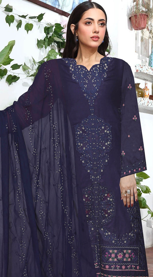 UK Nora-Vol 1505" Lawn Embroidered 3-Piece Suit