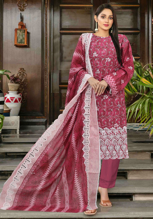 UK – Ruby – Schiffli Lawn 3 Piece Unstitched Suit