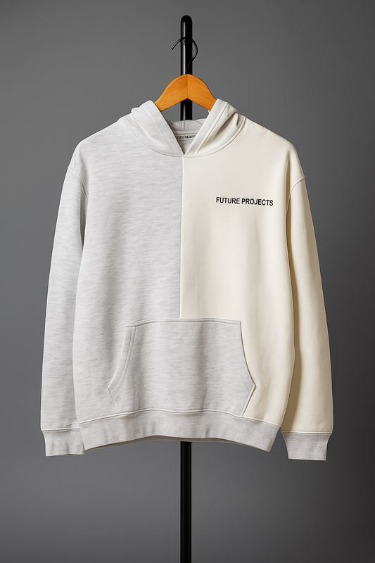 Hoodie with 'FUTURE PROJECTS' text on a gray background