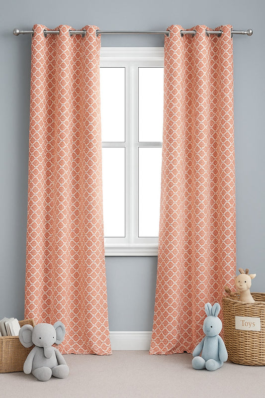 Elegant Red Floral Pattern Curtain – 8 Rings | Premium Cotton