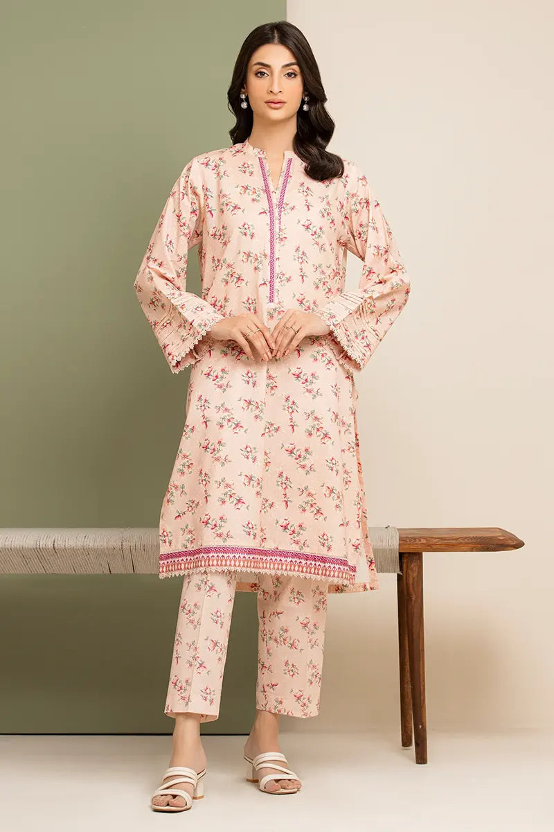 Edenrobe Allure Special Unstitched Khaddar 2-Piece Same Print Suit (Peach)