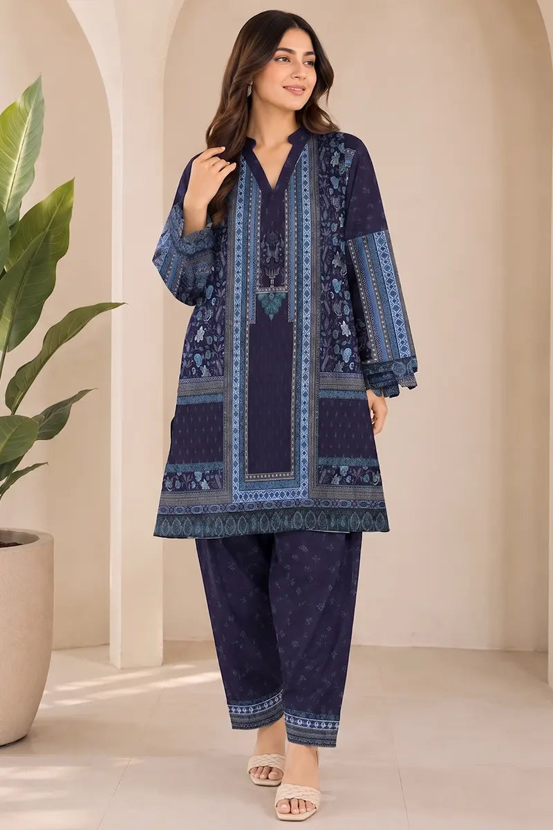 KBC 2PC Stitched Collection - Printed Lawn Suit (Navy Blue)