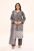 Zesh - 3PC Unstitched Embroidered Lawn Suit (Charcoal Grey)