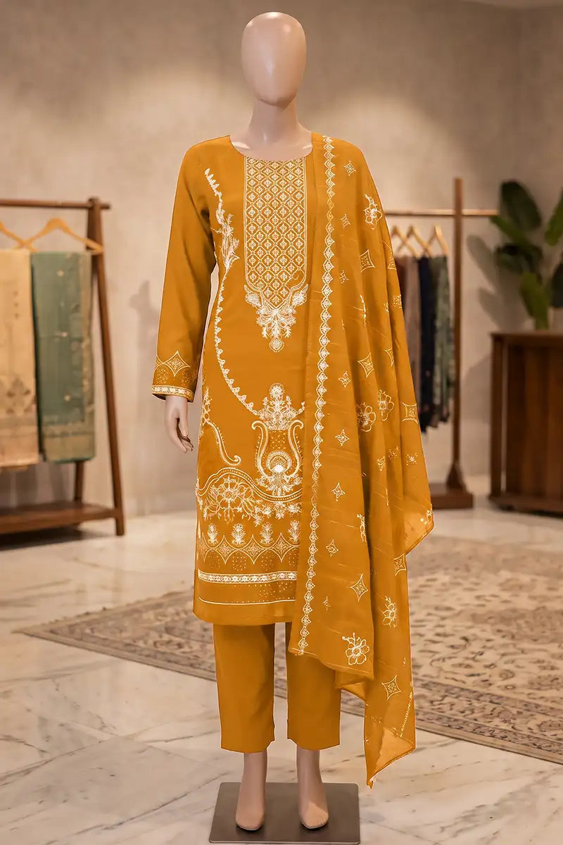 Dream by Breeza Fashion - 3PC Unstitched Embroidered Lawn Suit (Orange)