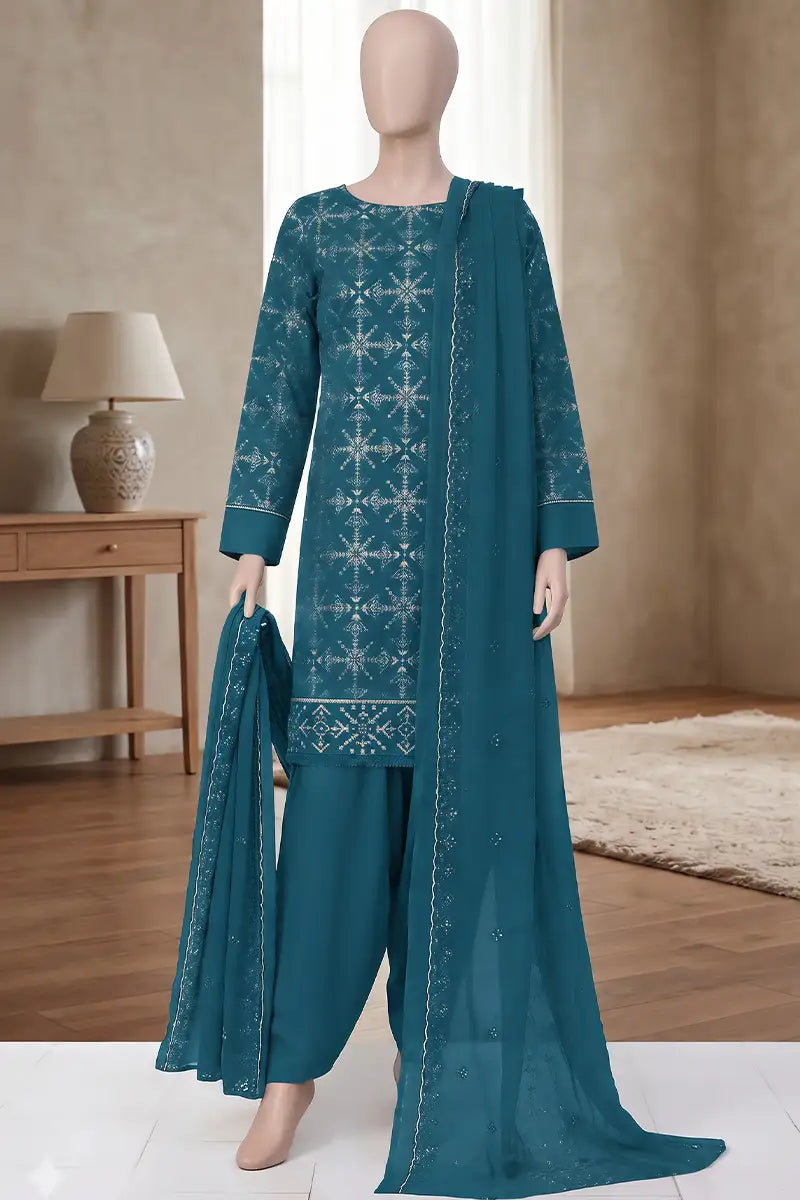 Breeza by Breeza Fashion - 3PC Unstitched Embroidered Lawn Suit (Teal Blue)
