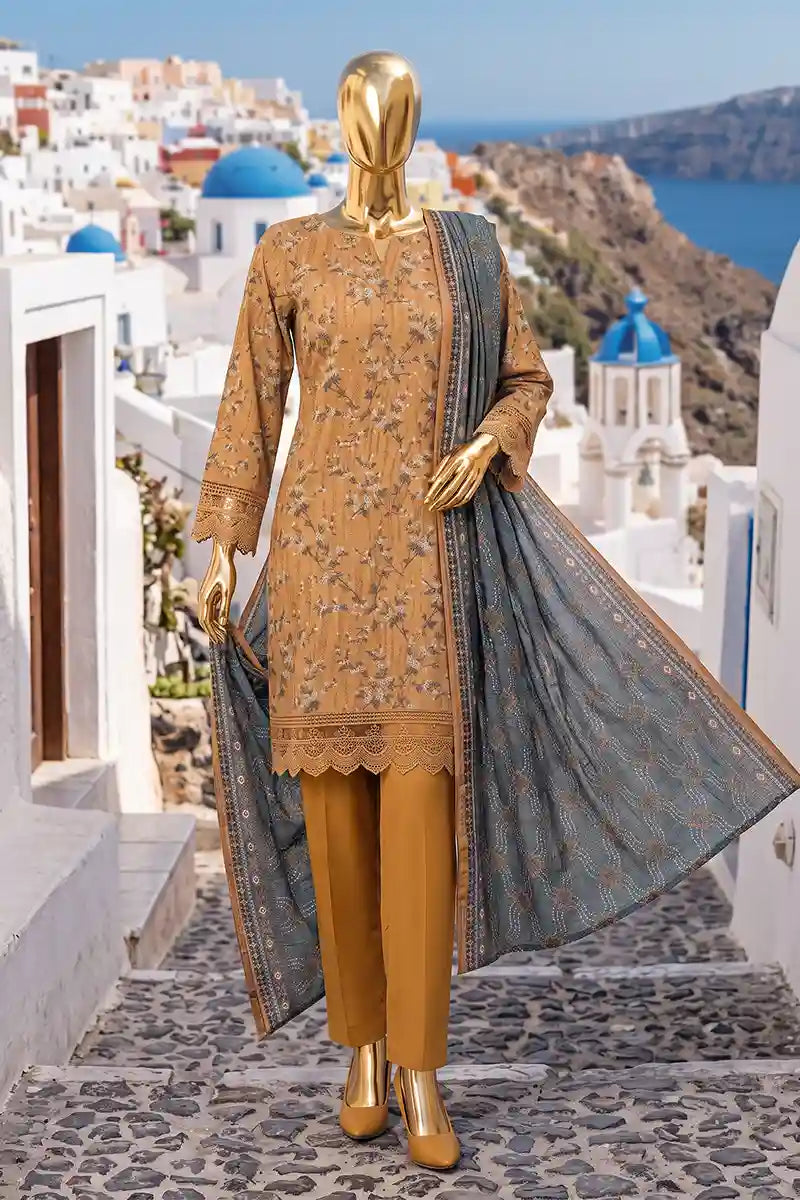 Safina Pop (Vol-01) by A One Textile - 3PC Unstitched Printed Lawn Suit (Mustard Gold)