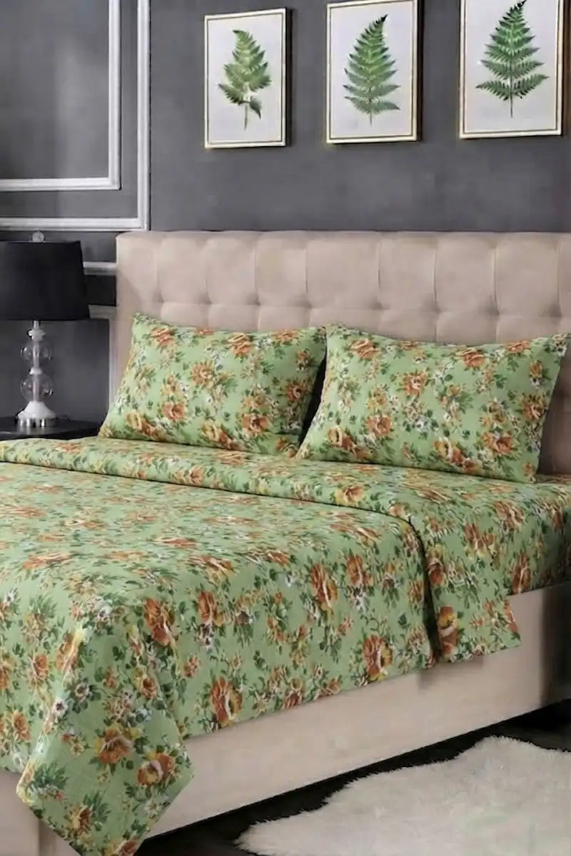 Luxury Double Bed Sheet Set with Pillow Covers by KBC Fashion (Sage Green)