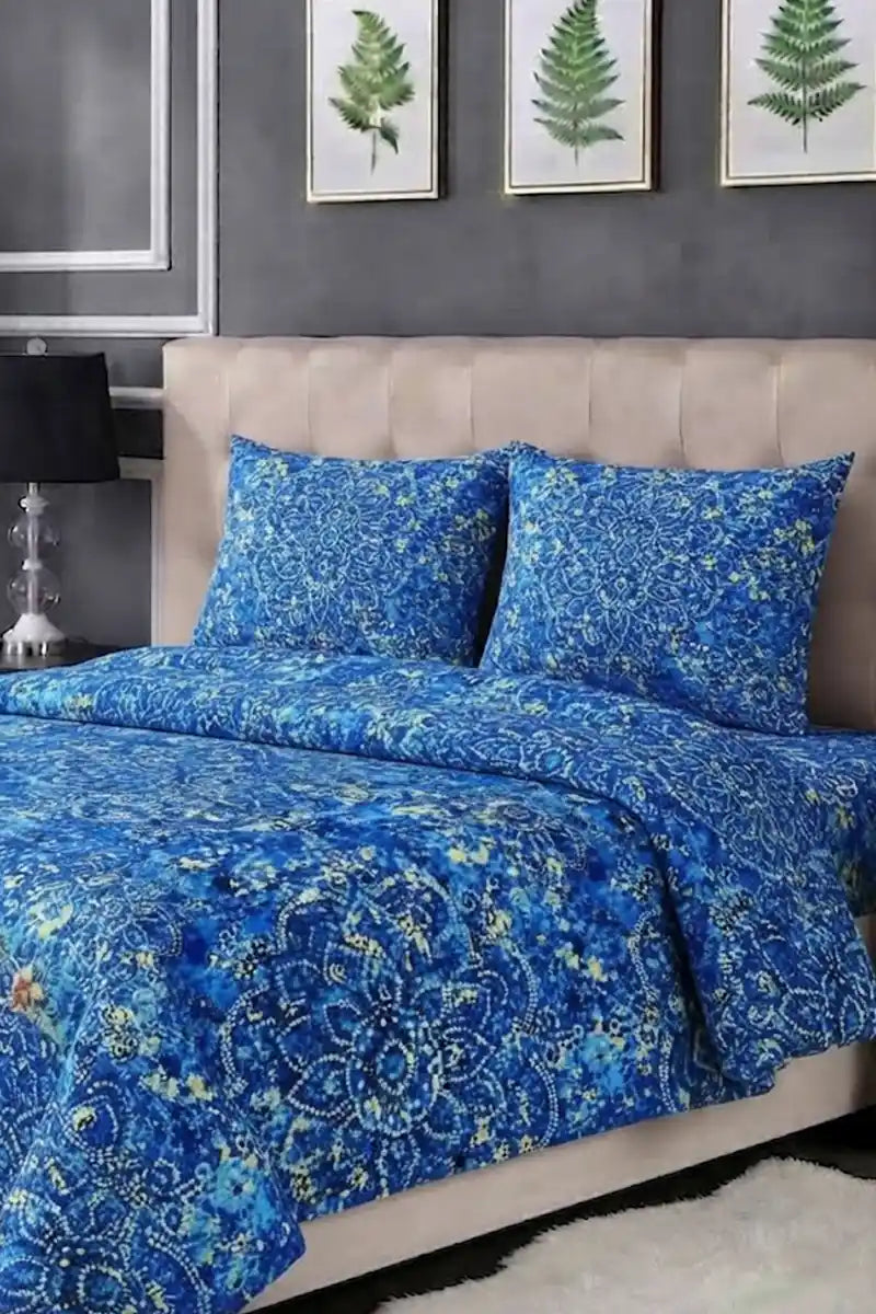 Luxury Double Bed Sheet Set with Pillow Covers by KBC Fashion (Royal Blue)