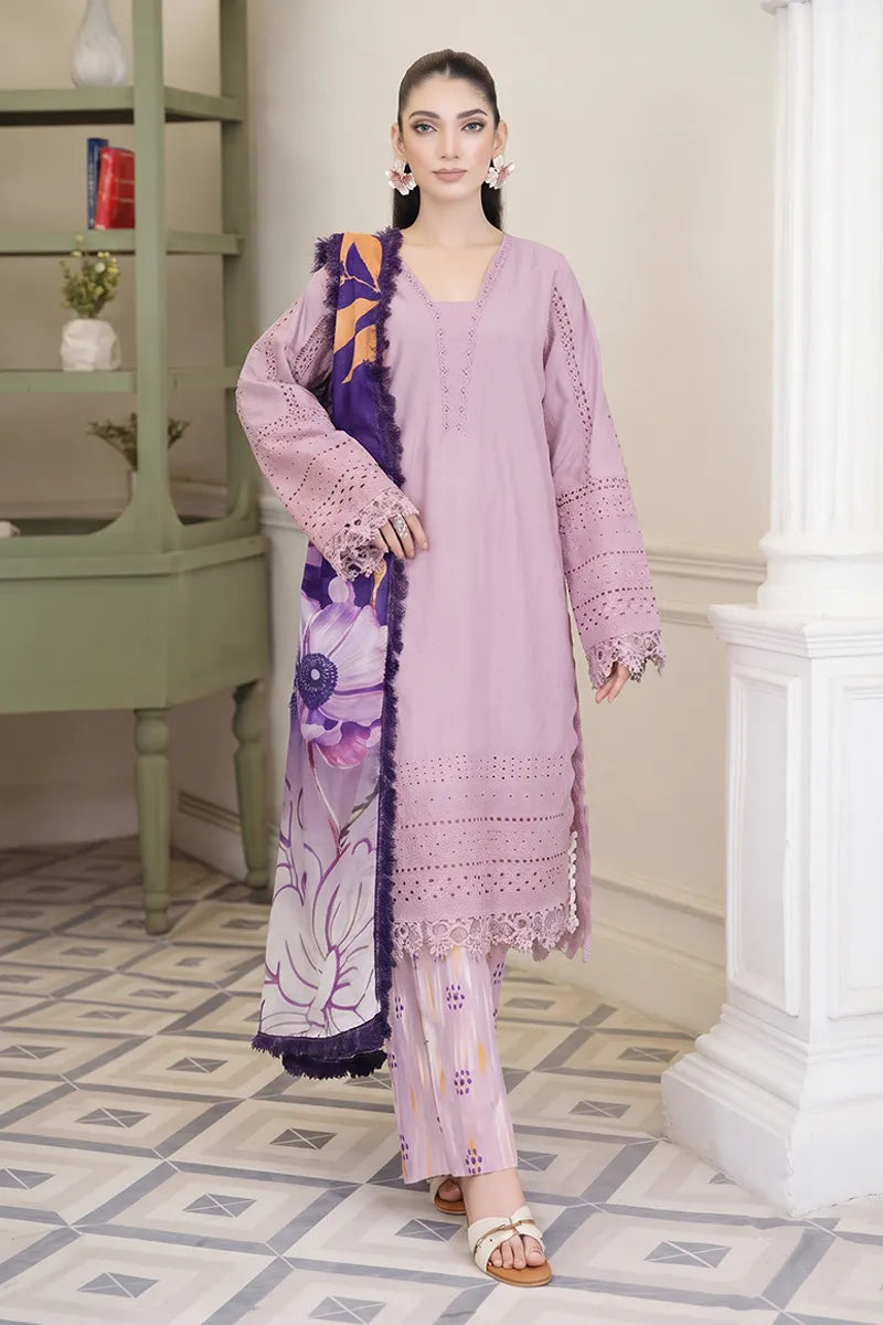 Emerald By Johra - 3 Piece Unstitched Embroidered Chikankari Lawn Suit (Light purple)