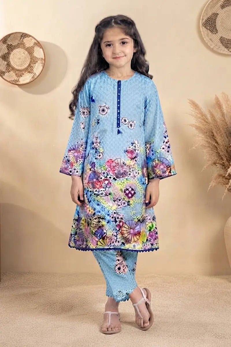 Ting Tone by Almeerah - Girls Unstitched 2-Piece Suit (Powder Blue)