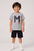 Boys T-Shirt & Shorts Set (Heather Grey & Jet Black)