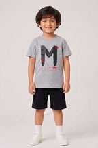 Boys T-Shirt & Shorts Set (Heather Grey & Jet Black)