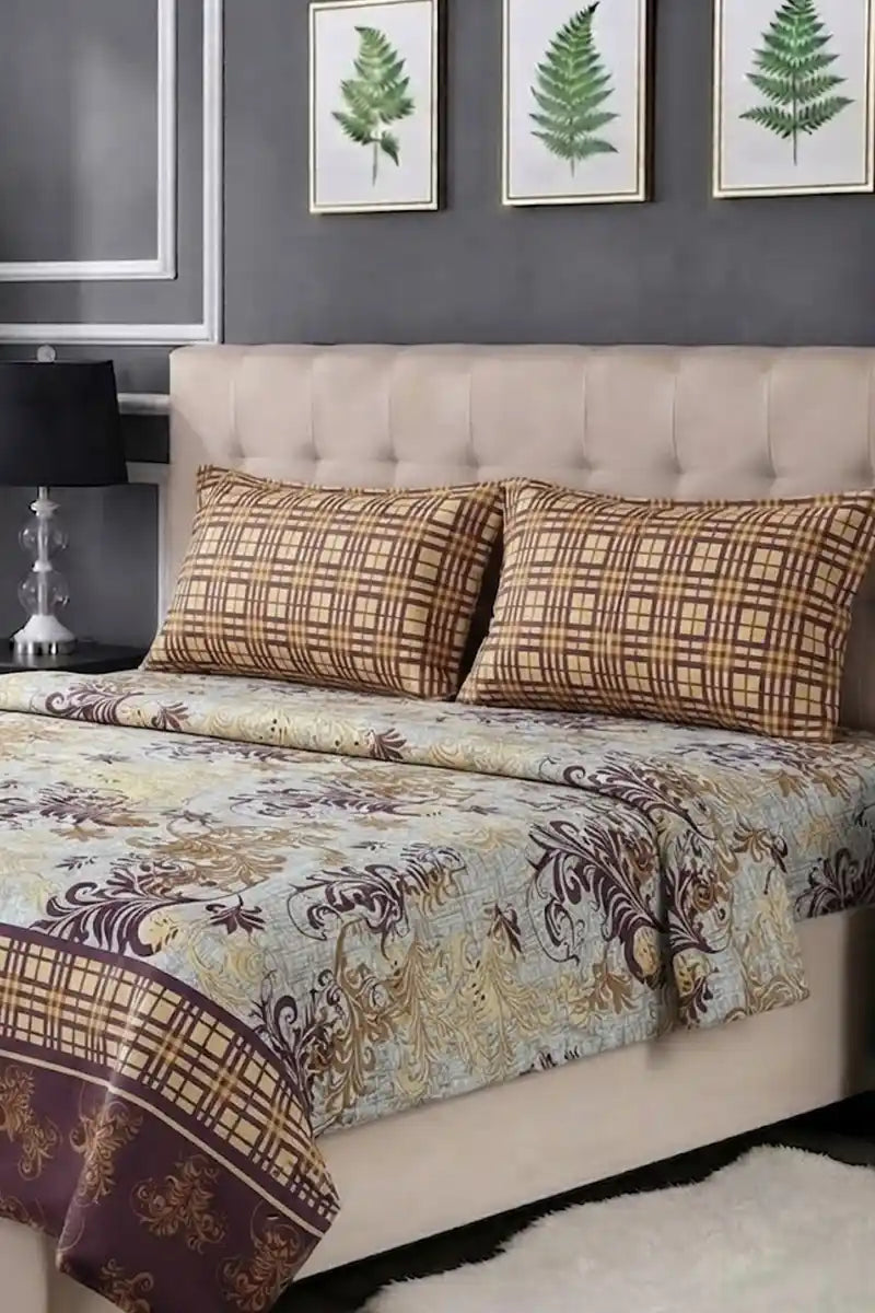 Luxury Double Bed Sheet Set with Pillow Covers by KBC Fashion (Pale Ice Blue)