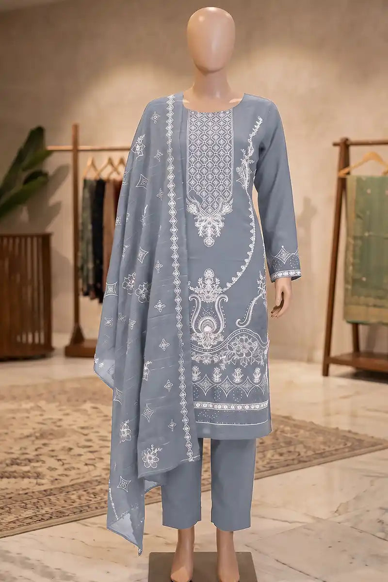 Dream by Breeza Fashion - 3PC Unstitched Embroidered Lawn Suit (Muted Steel Blue)