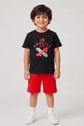 Boys T-Shirt & Shorts Set (Jet Black & Red)