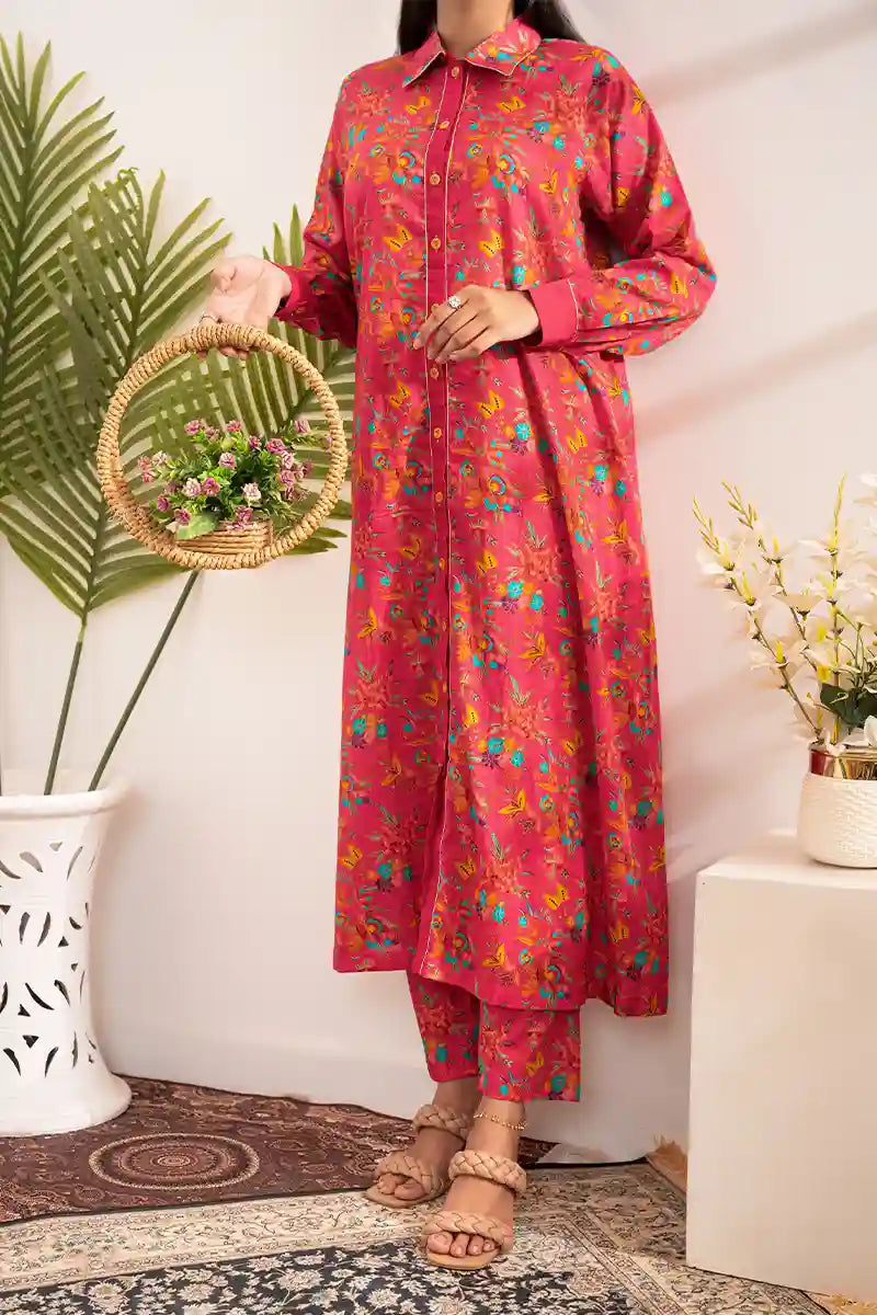 Naqsh Premium Printed Lawn Stitched Suit Set (Magenta)