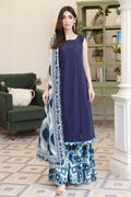 Emerald By Johra - 3 Piece Unstitched Embroidered Chikankari Lawn Suit ( Royal Navy Blue)