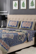 KBCFashion - Luxury Multani Double Bed Sheet Set with Pillow Covers (Royal Deep Blue)