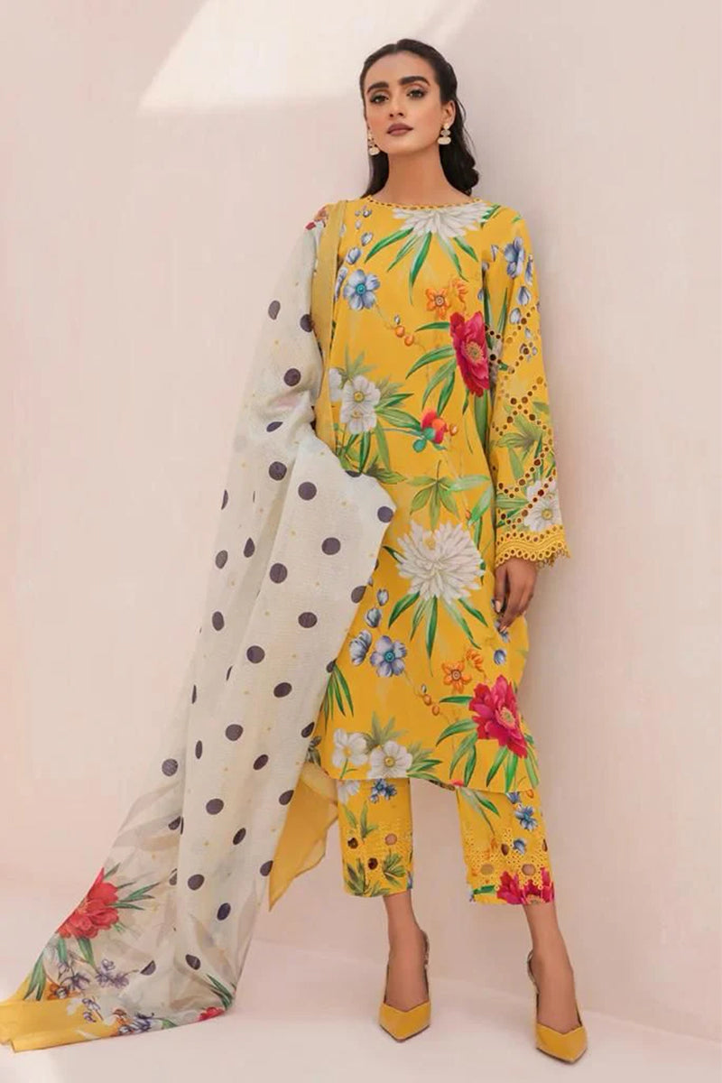 Elahéh By Maria B - 3PC Unstitched Digital Printed Lawn Suit (Yellow & White)
