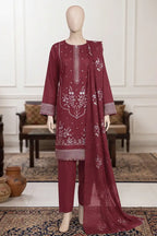 Samra by Breeza Fashion - 3PC Unstitched Embroidered Lawn Suit (Deep Wine)