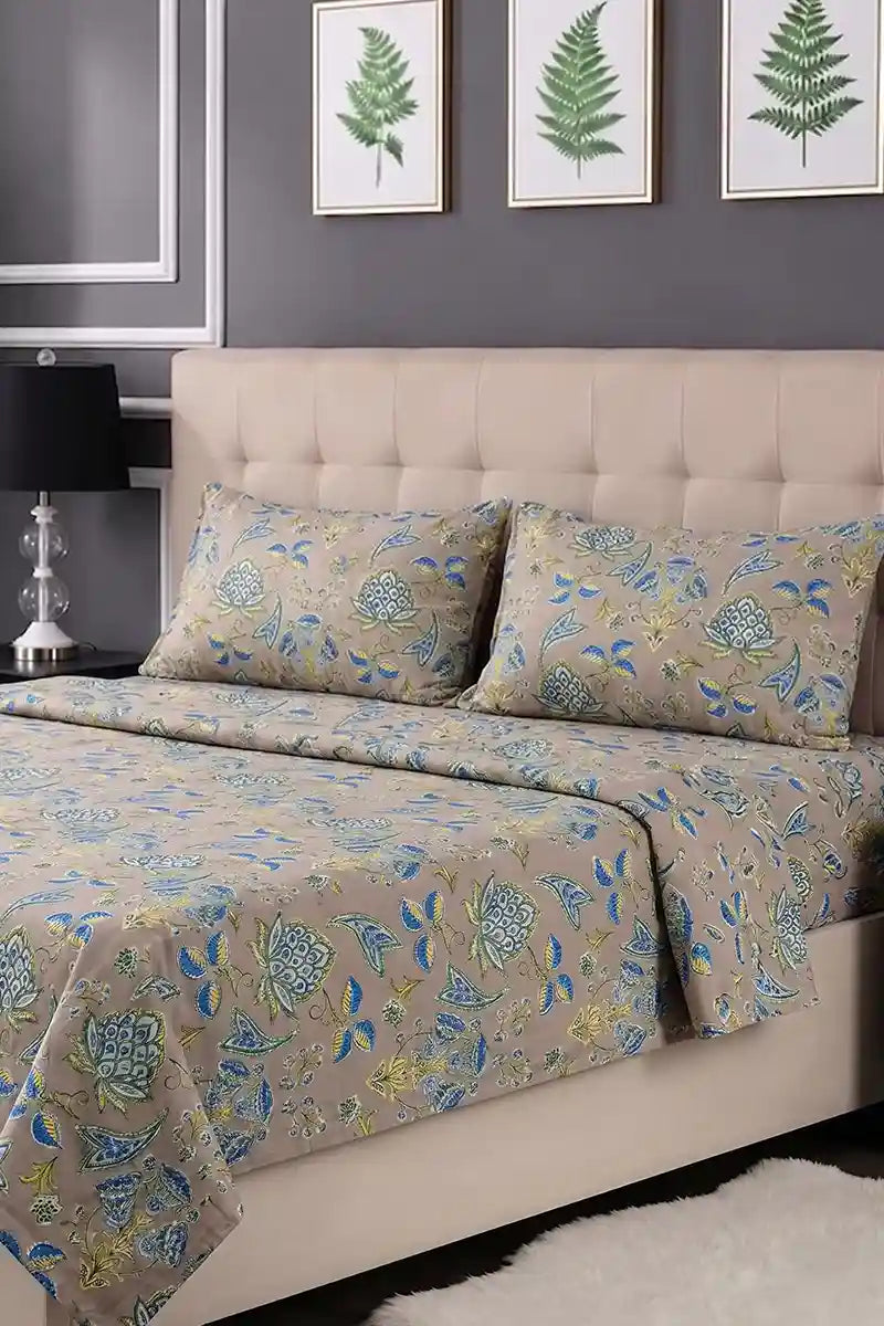 Luxury Double Bed Sheet Set with Pillow Covers by KBC Fashion (Taupe)