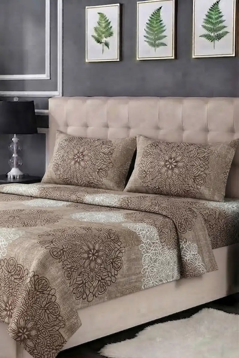 Luxury Double Bed Sheet Set with Pillow Covers by KBC Fashion (Warm Taupe)