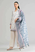 Sapphire Vol.7 - 3PC Unstitched Printed Lawn Suit (Off-White & Steel Blue)