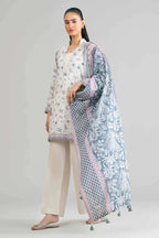 Sapphire Vol.7 - 3PC Unstitched Printed Lawn Suit (Off-White & Steel Blue)