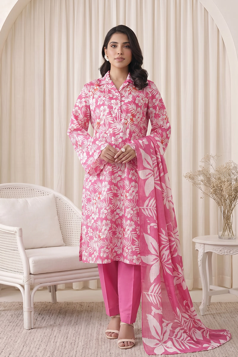 Gul Rang By Bareezé – 3-Piece Unstiched Printed Classic Lawn (Dark Pink)