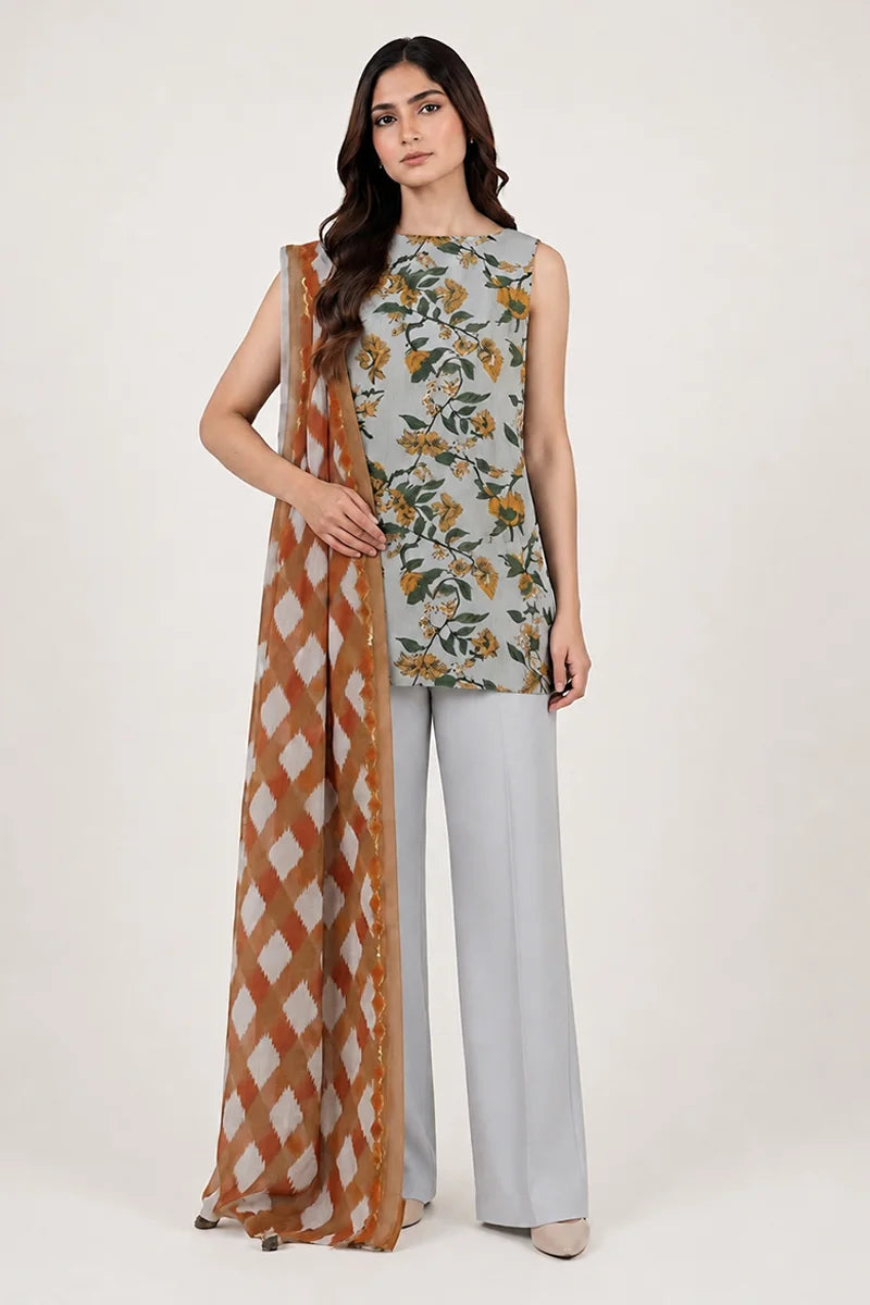Sapphire Lawn Vol-09 - 3PC Unstitched Printed Lawn Suit(Dusty Ice Blue)