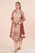 Zesh - 3PC Unstitched Embroidered Lawn Suit (Deep Maroon & Dusty Peach)