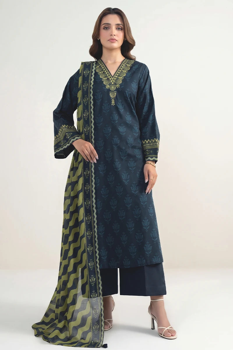 Sapphire Vol.6 - 3PC Unstitched Printed Lawn Suit (Dark Navy)