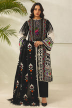 Khaadi – 3 Piece Unstiched Printed Lawn Suit (Black & Bone Gray)