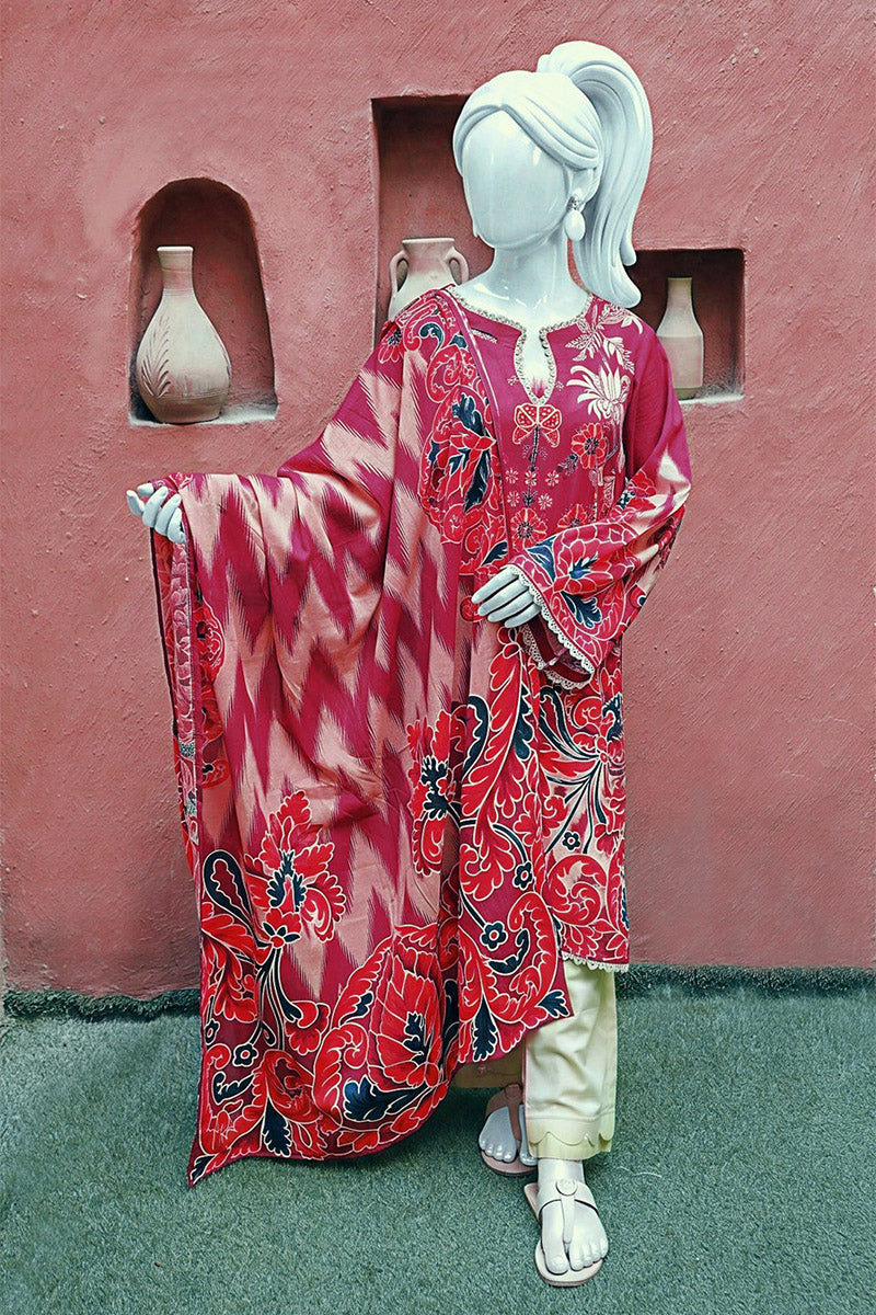 Aryana By KBC Fashion - 3PC Unstitched Printed Lawn Suit (Dark Pink)