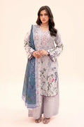 Zesh - 3PC Unstitched Embroidered Lawn Suit (Soft Lavender Grey & Dusty Blue)