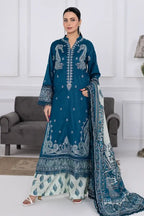 Muswa By Johra - 3PC Unstitched Embroidered Lawn Suit (Deep Teal Blue)