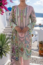 Aabruh Vol-1 3PC Unstitched Printed Lawn Suit (Pastel Pink & Pista)