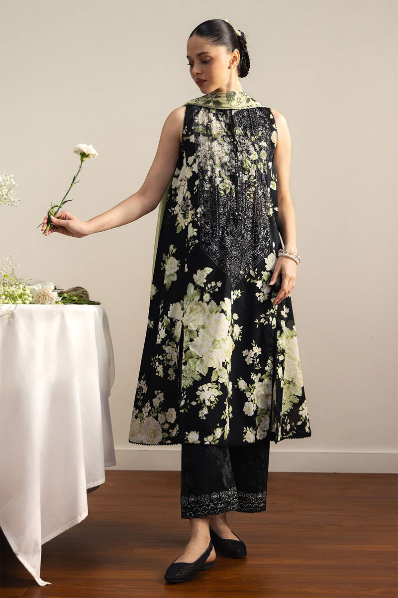 COCO By Zara Shahjahan - 3-Piece Unstitched Printed Lawn Suit (Midnight Black & Pale Cream)