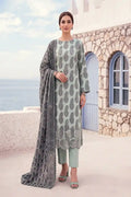 Zesh - 3PC Unstitched Embroidered Lawn Suit (Sage Green & Charcoal Grey)