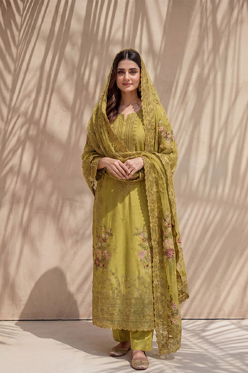 Millat - 3PC Unstitched Embroidered Lawn Suit (Lime)