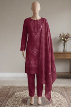 Milano by Breeza Fashion - 3PC Unstitched Embroidered Lawn Suit (Maroon)