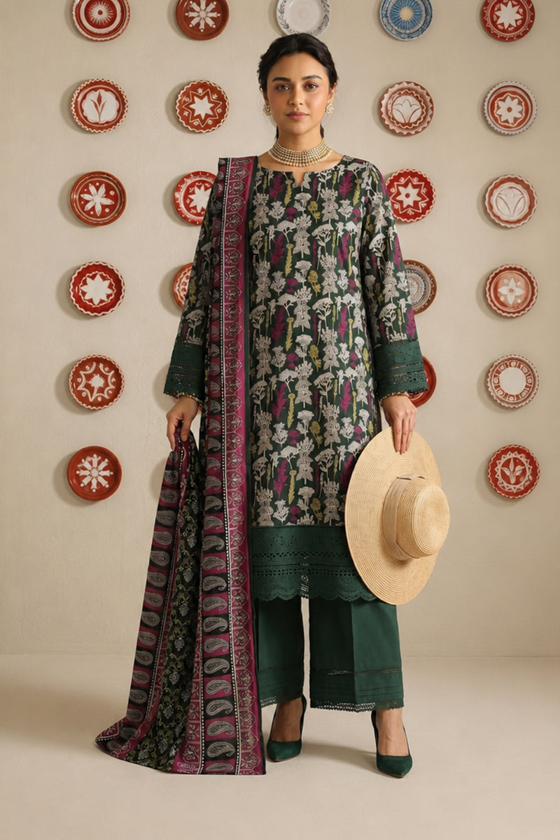 Nishat - Unstitched 3pc Printed Lawn (Deep Green & Magenta)