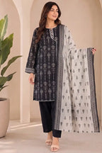 KBC 3PC Stitched Collection - Printed Lawn Suit (Charcoal Black)