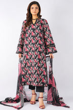Nishat (Vol.4) - 3pc Unstitched Digital Embroidered Printed Lawn (Jet Black & Dark Rose)