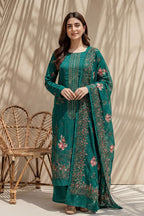 Millat - 3PC Unstitched Embroidered Lawn Suit (Teal Green)