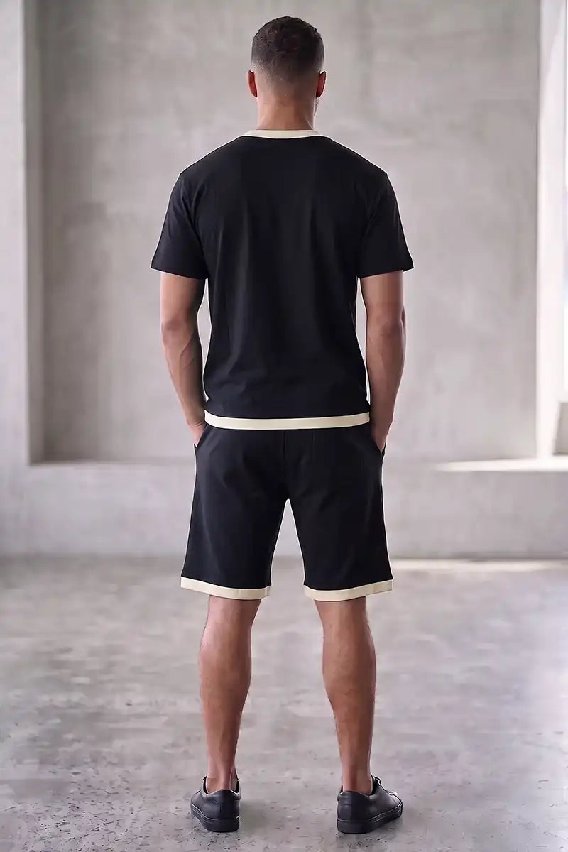 Men's Casual T-Shirt and Shorts Co-ord Set (Pitch Black)