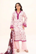 Zesh - 3PC Unstitched Embroidered Lawn Suit (Light Rose & Deep Plum)